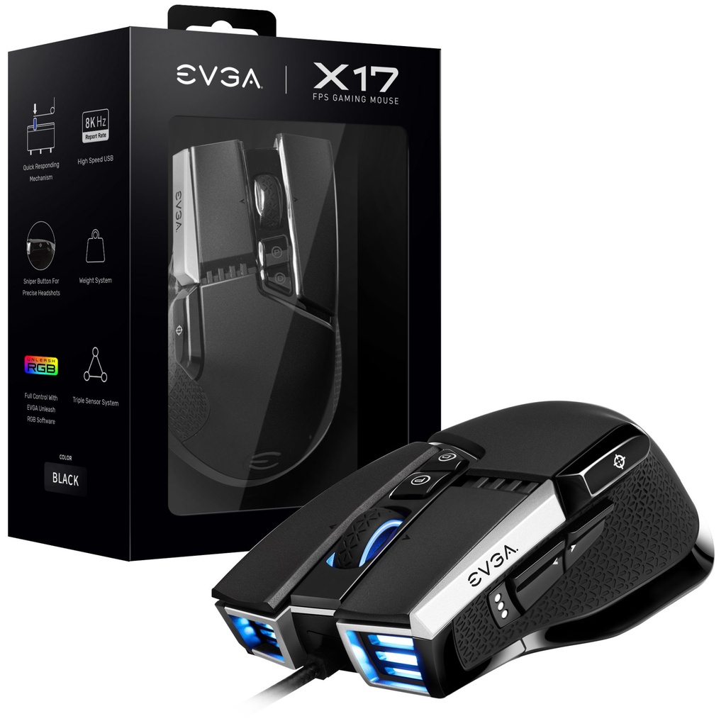Mouse Ex17 8K Hz Negro Personalizable 16000 Ppp 5 Perfiles 10 Botones Ergonomico 903 W1 17Bk Kr