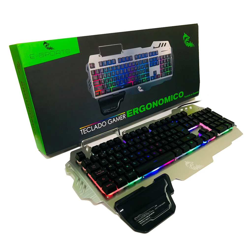 Teclado Raiju Gaming E Sports Rgb Con Soporte De Telefono Movil Usb Cable 1.6M Aluminio Raiju Kd01