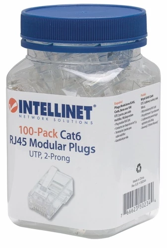 Plug Modular Intellinet Rj45 Utp Cat6 Multifilar Bote Con 100 Piezas Transparente 502344