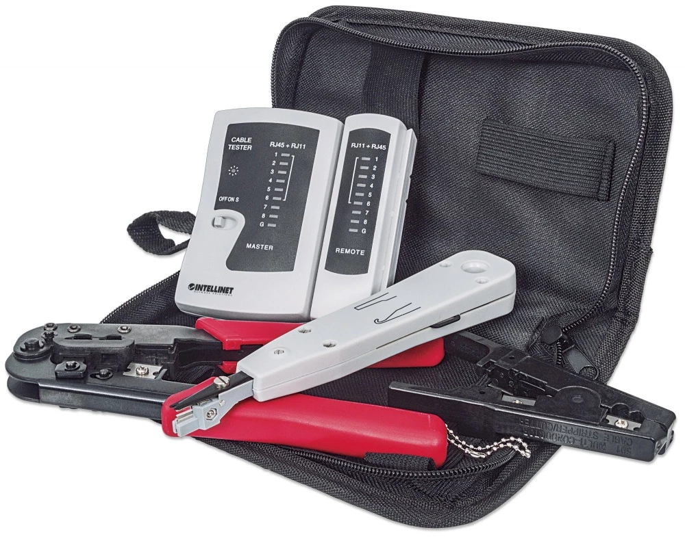Kit De Herramientas De Red Intellinet Contenido 4 Pzs Pinza Ponchadora Peladora Probador 780070