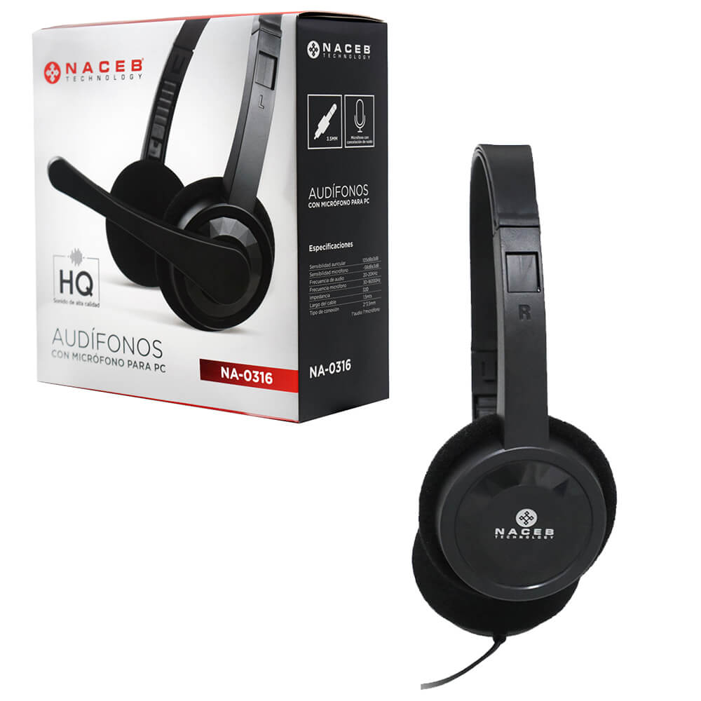 Audifonos Con Microfono Naceb Para Pc Alambrica 20 20Khz 2X3.5Mm Negro Na 0316