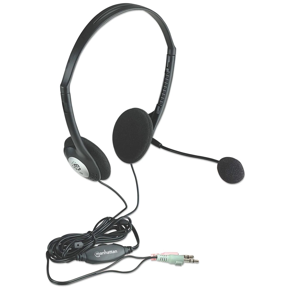 Audifonos Diadema Manhattan Con Microfono Y Control De Volumen Plug 3.5Mm Negro 164429