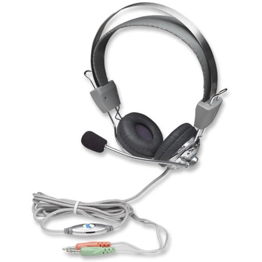 [175517] Audifonos Diadema Manhattan Ergonomica Microfono Control De Volumen 3.5Mm Plateado 175517