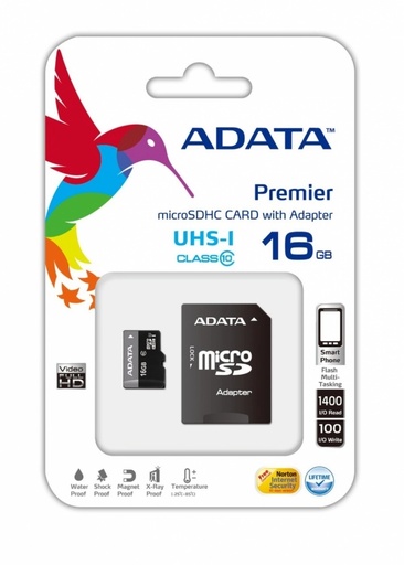 [AUSDH16GUICL10-RA1] Micro Sd Adata 16Gb Clase 10 Con Adaptador Ausdh16Guicl10 Ra1